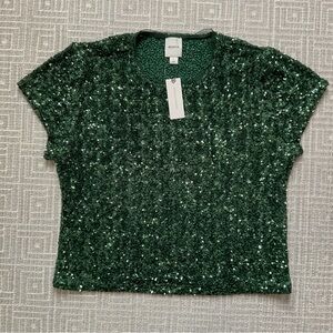Maeve Green Sequin Women's Top from Anthropologie
